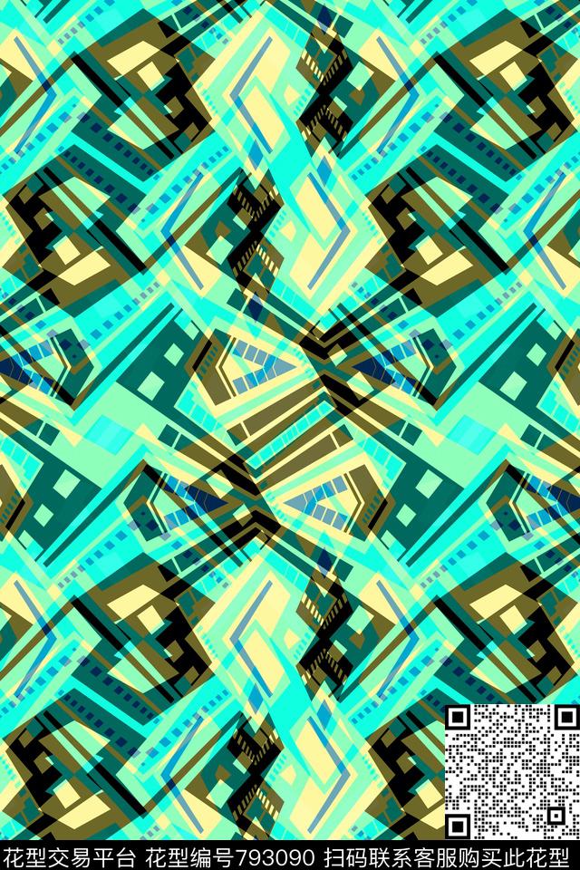 小方块三角形不规则几何传统印花华亿平台下载（图片编号: 793090） - 瓦栏（Walan）