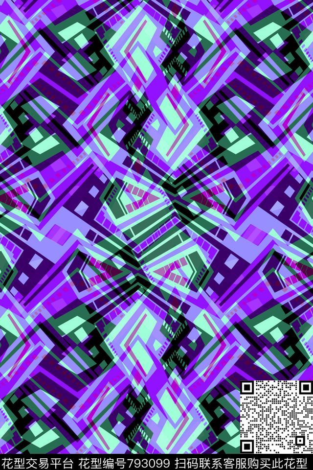 小方块三角形不规则几何传统印花华亿平台下载（图片编号: 793099） - 瓦栏（Walan）