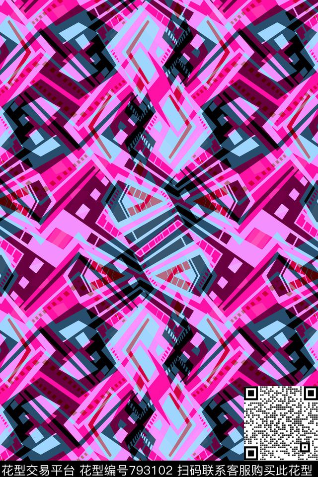 小方块三角形不规则几何传统印花华亿平台下载（图片编号: 793102） - 瓦栏（Walan）