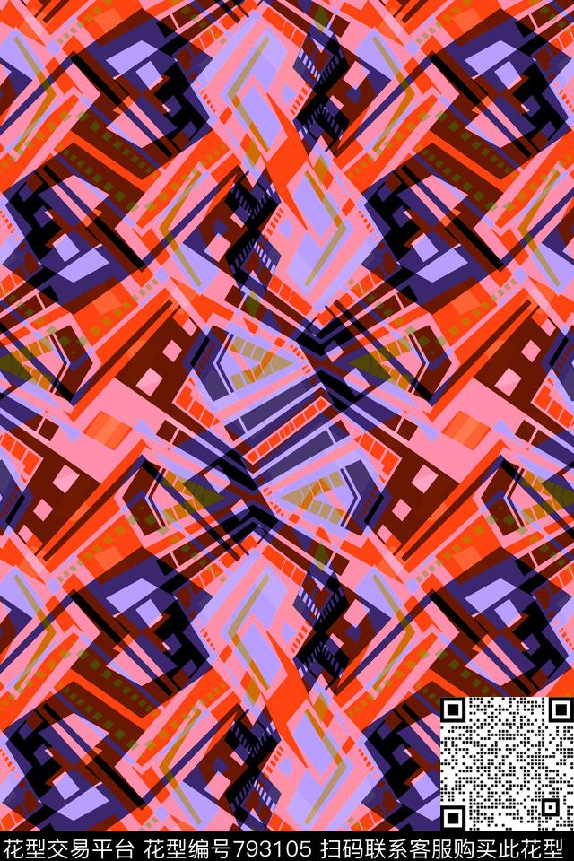 小方块三角形不规则几何传统印花华亿平台下载（图片编号: 793105） - 瓦栏（Walan）