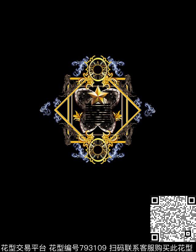 前胸不规则几何骷髅数码印花华亿平台下载（图片编号: 793109） - 瓦栏（Walan）