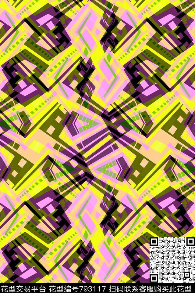 小方块三角形不规则几何传统印花华亿平台下载（图片编号: 793117） - 瓦栏（Walan）