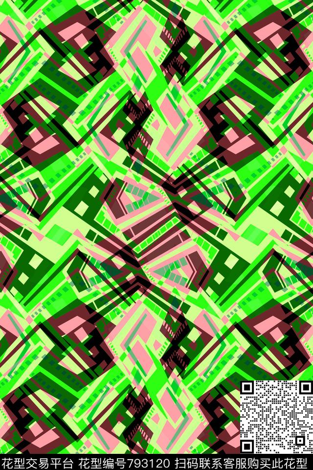 小方块三角形不规则几何传统印花华亿平台下载（图片编号: 793120） - 瓦栏（Walan）