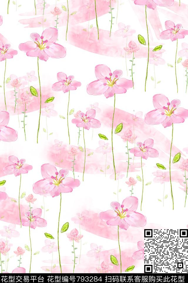 小清新手绘花卉乱花数码印花华亿平台下载（图片编号: 793284） - 瓦栏（Walan）