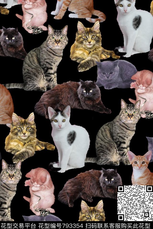 动物纹理猫咪春夏女装数码印花华亿平台下载（图片编号: 793354） - 瓦栏（Walan）
