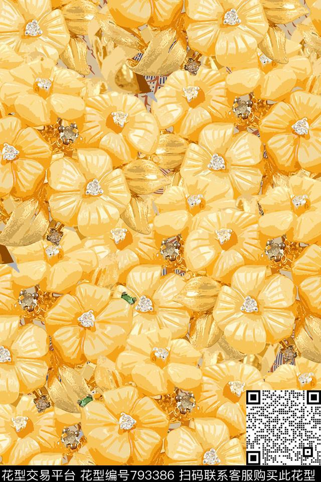 花卉植物纹女装传统印花华亿平台下载（图片编号: 793386） - 瓦栏（Walan）