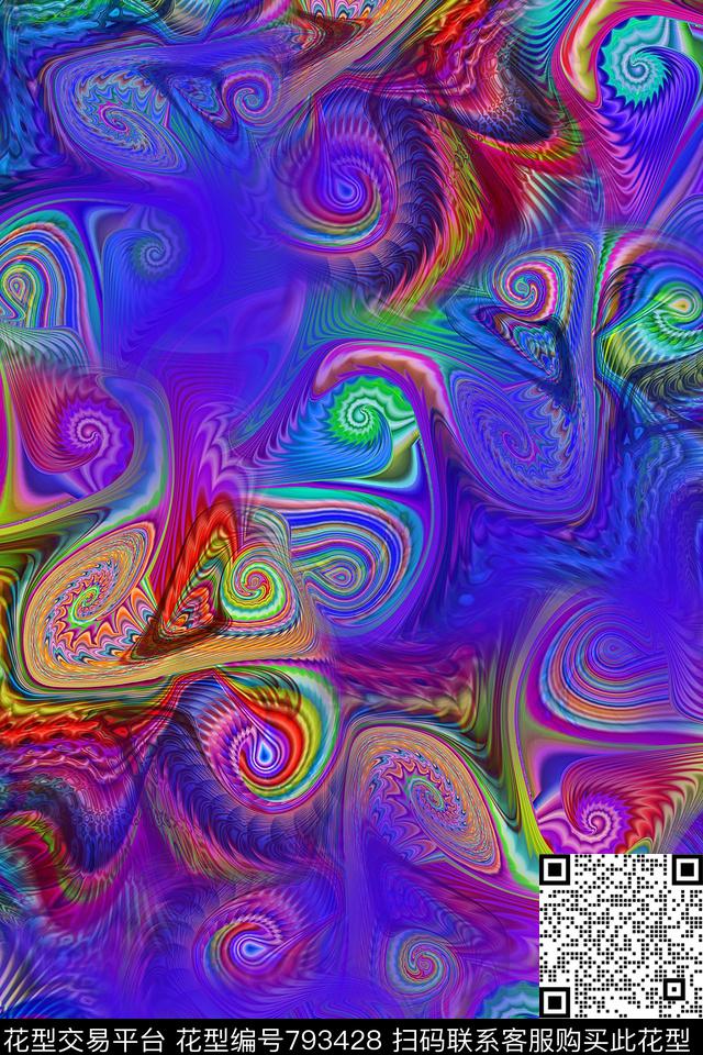 抽象几何漩涡数码印花华亿平台下载（图片编号: 793428） - 瓦栏（Walan）