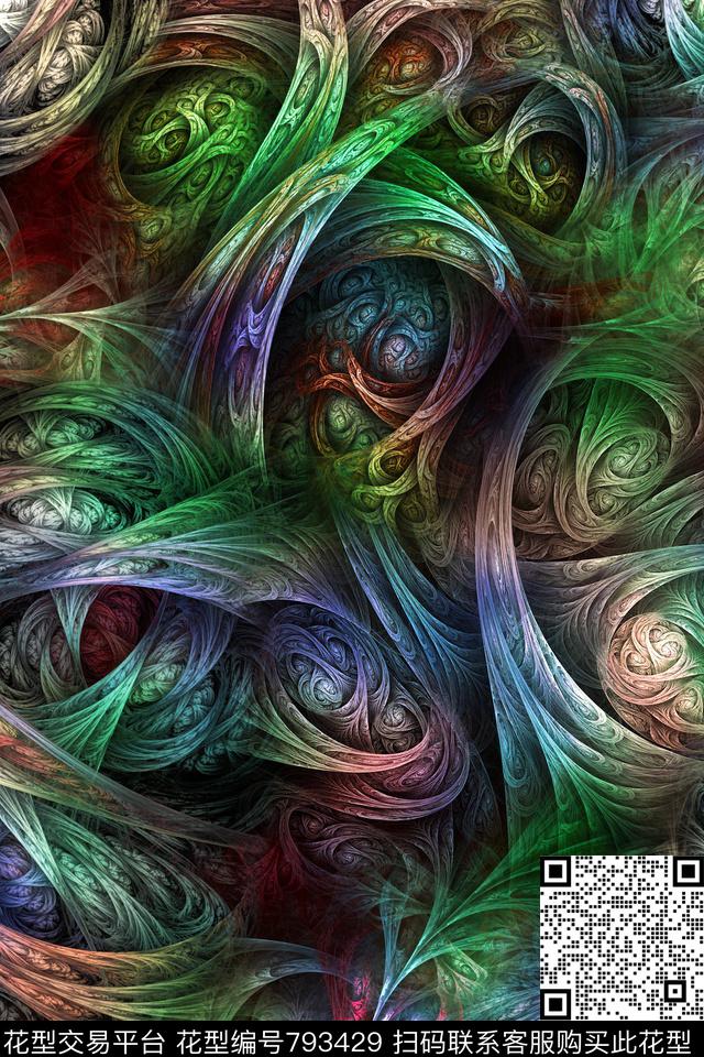 抽象分形羽毛数码印花华亿平台下载（图片编号: 793429） - 瓦栏（Walan）