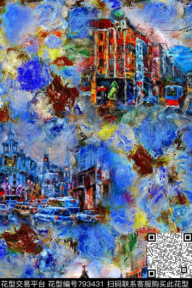 风景油画建筑数码印花华亿平台下载（图片编号: 793431） - 瓦栏（Walan）