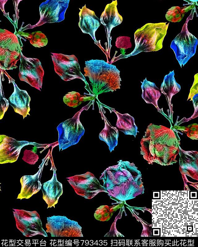 抽象花蕾抽象蔬菜五颜六色的花卉数码印花华亿平台下载（图片编号: 793435） - 瓦栏（Walan）
