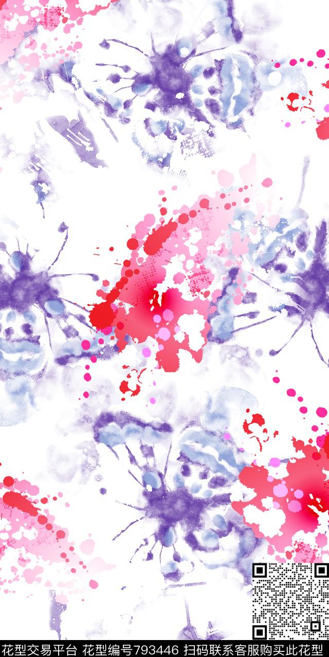 水彩蝴蝶泼墨数码印花华亿平台下载（图片编号: 793446） - 瓦栏（Walan）