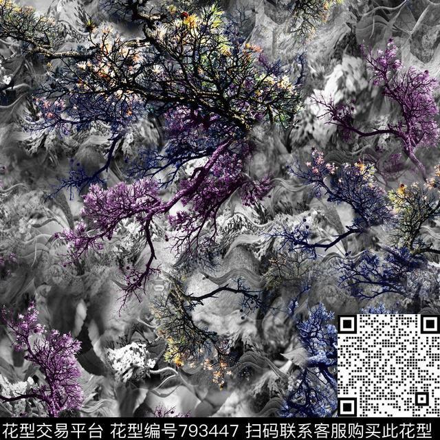 树影松树唯美数码印花华亿平台下载（图片编号: 793447） - 瓦栏（Walan）