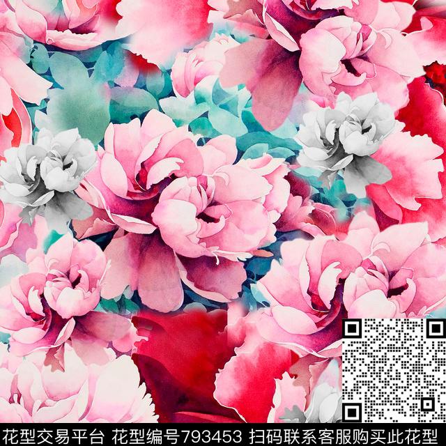 花卉手绘花卉唯美花卉数码印花华亿平台下载（图片编号: 793453） - 瓦栏（Walan）