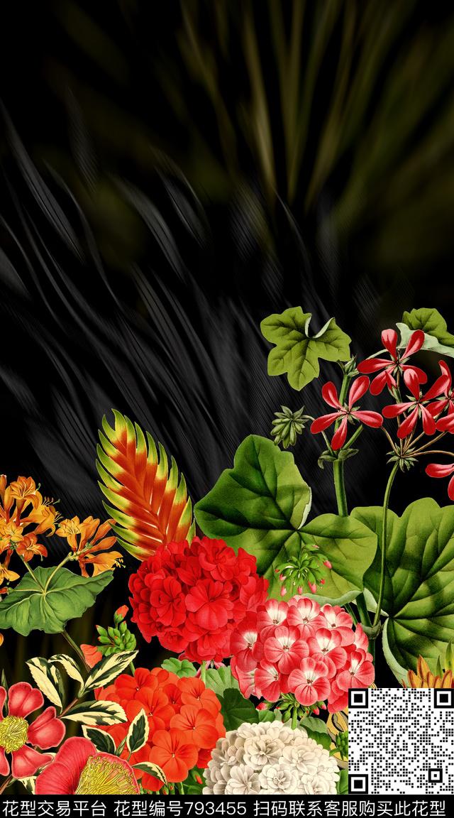 时尚手绘水彩数码印花华亿平台下载（图片编号: 793455） - 瓦栏（Walan）