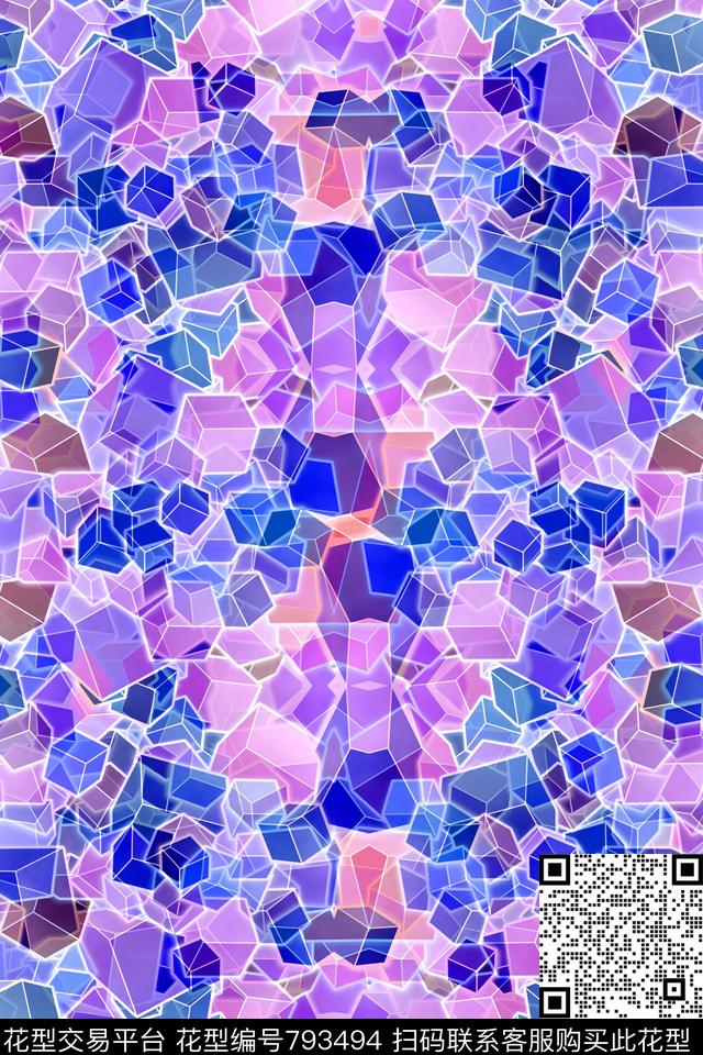 小方块不规则几何几何传统印花华亿平台下载（图片编号: 793494） - 瓦栏（Walan）