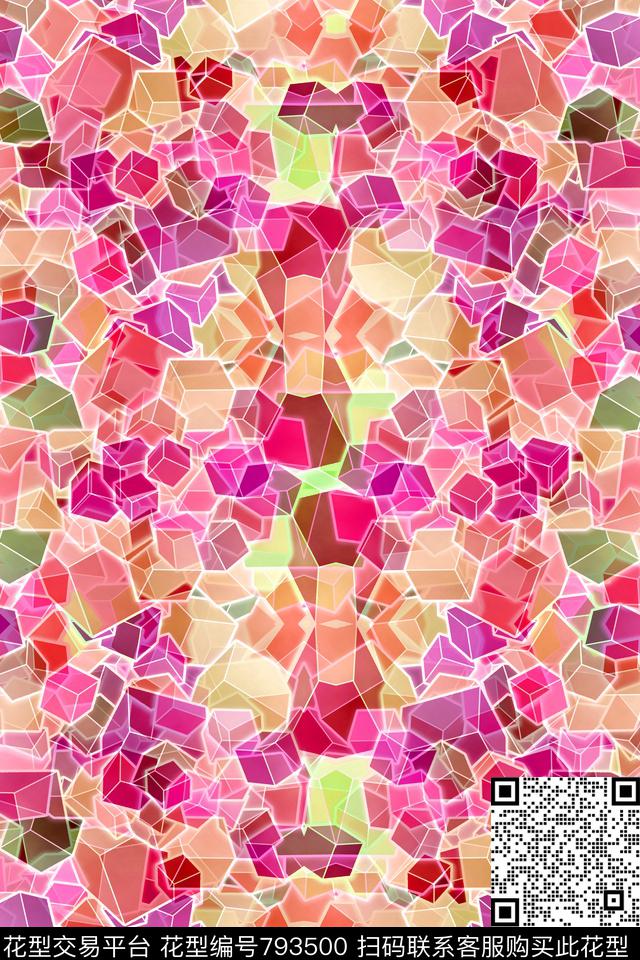 小方块不规则几何几何传统印花华亿平台下载（图片编号: 793500） - 瓦栏（Walan）