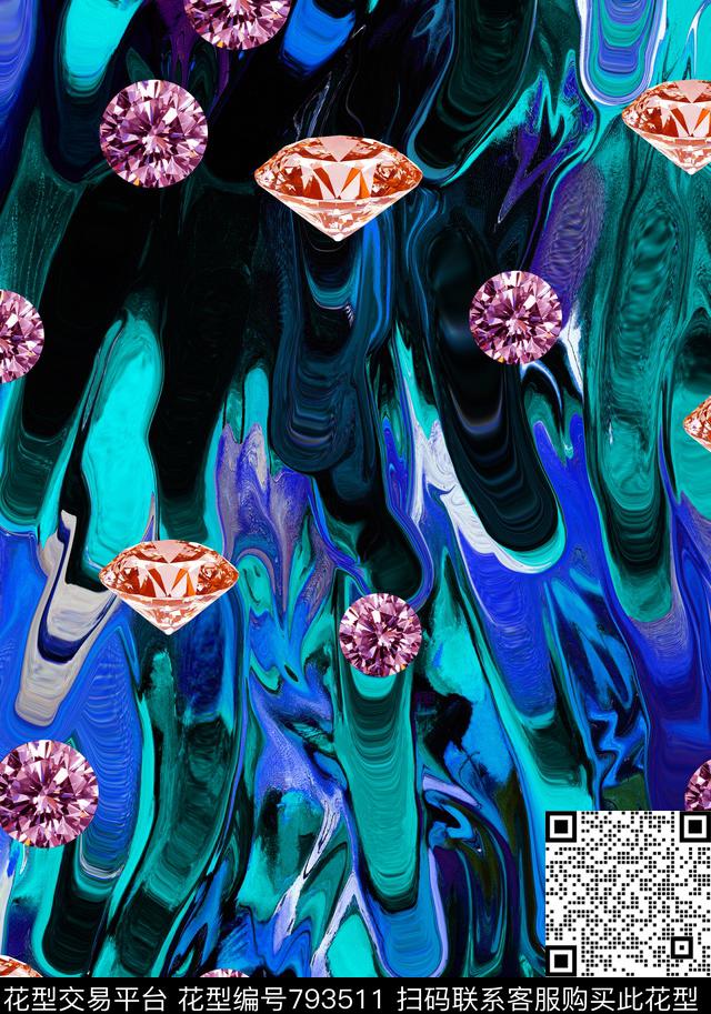 抽象肌理宝石时尚女装数码印花华亿平台下载（图片编号: 793511） - 瓦栏（Walan）