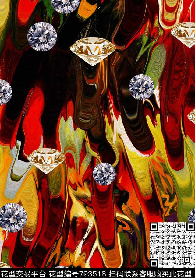 抽象肌理宝石时尚女装数码印花华亿平台下载（图片编号: 793518） - 瓦栏（Walan）