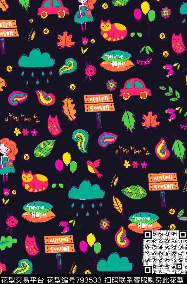 可爱卡通汽车传统印花华亿平台下载（图片编号: 793533） - 瓦栏（Walan）