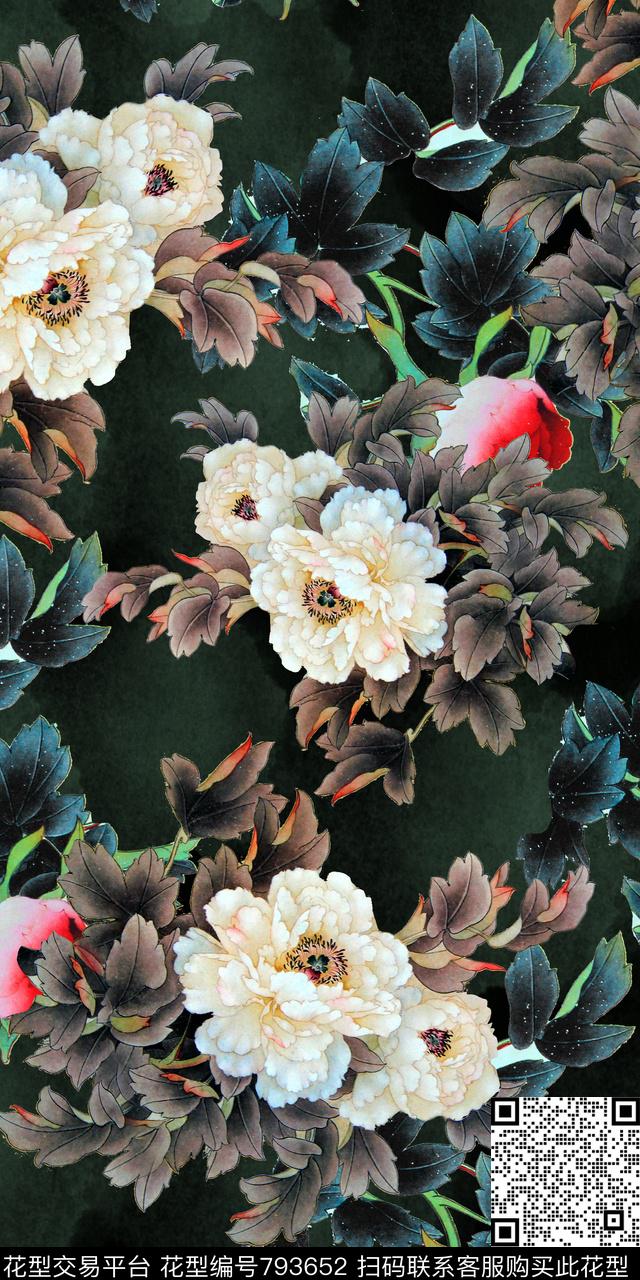 大花花朵花卉数码印花华亿平台下载（图片编号: 793652） - 瓦栏（Walan）