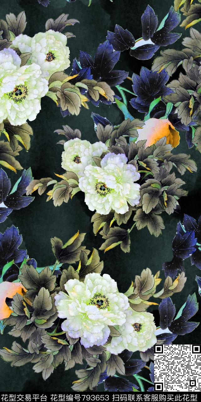 大花花朵花卉数码印花华亿平台下载（图片编号: 793653） - 瓦栏（Walan）