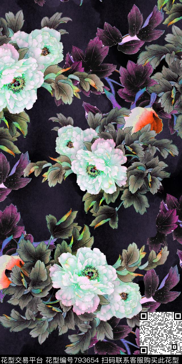 大花花朵花卉数码印花华亿平台下载（图片编号: 793654） - 瓦栏（Walan）