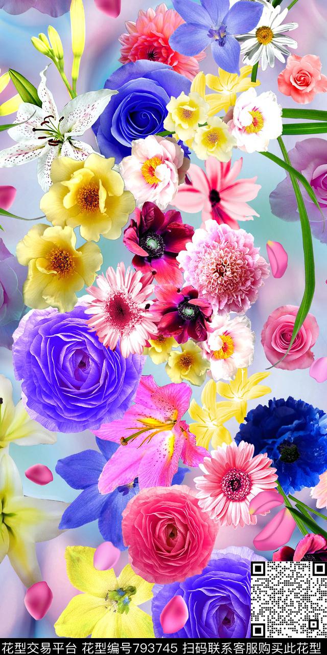 花朵数码印花鲜花数码印花华亿平台下载（图片编号: 793745） - 瓦栏（Walan）