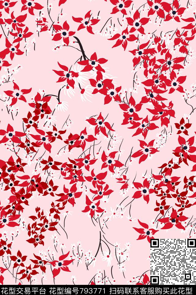 蒲公英樱花小碎花传统印花华亿平台下载（图片编号: 793771） - 瓦栏（Walan）