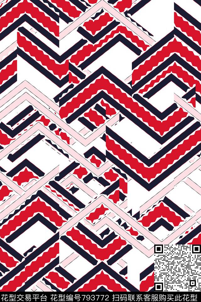 条纹机理不规则几何拼接艺术传统印花华亿平台下载（图片编号: 793772） - 瓦栏（Walan）