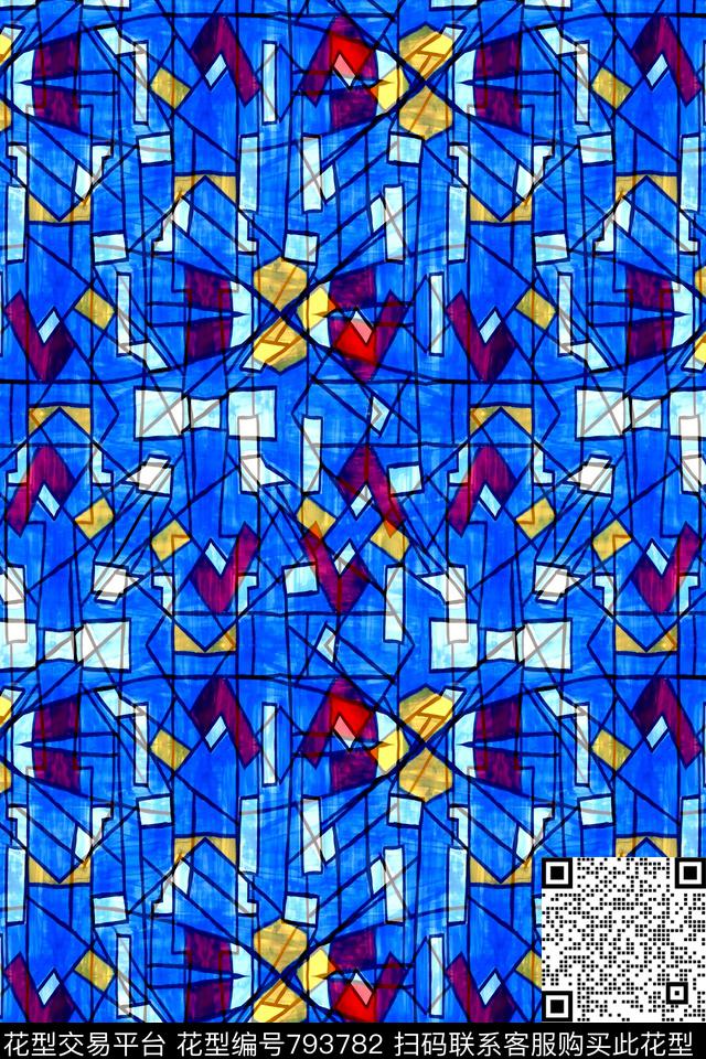 不规则几何色块小方块数码印花华亿平台下载（图片编号: 793782） - 瓦栏（Walan）