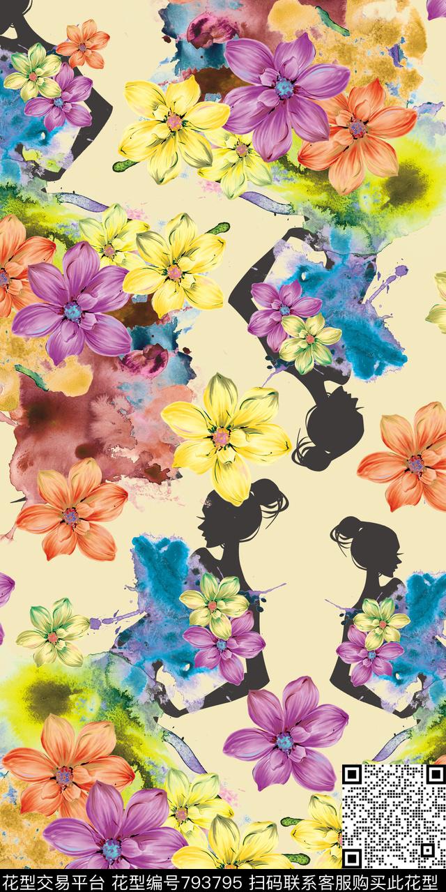 乱花兰花花瓣数码印花华亿平台下载（图片编号: 793795） - 瓦栏（Walan）