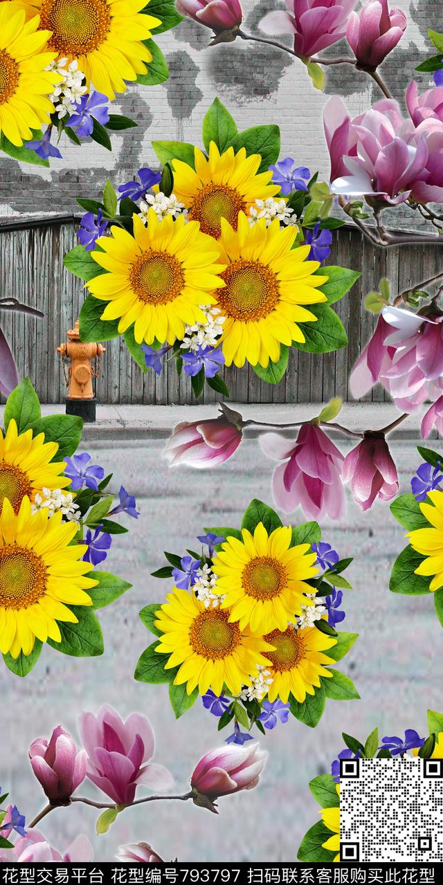 花朵郁金香樱花数码印花华亿平台下载（图片编号: 793797） - 瓦栏（Walan）