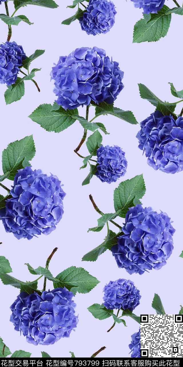 绣球花花卉数码印花华亿平台下载（图片编号: 793799） - 瓦栏（Walan）