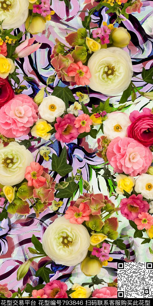 花卉花朵乱花数码印花华亿平台下载（图片编号: 793846） - 瓦栏（Walan）