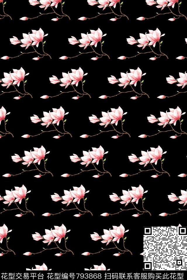 黑底桃花窗帘数码印花华亿平台下载（图片编号: 793868） - 瓦栏（Walan）