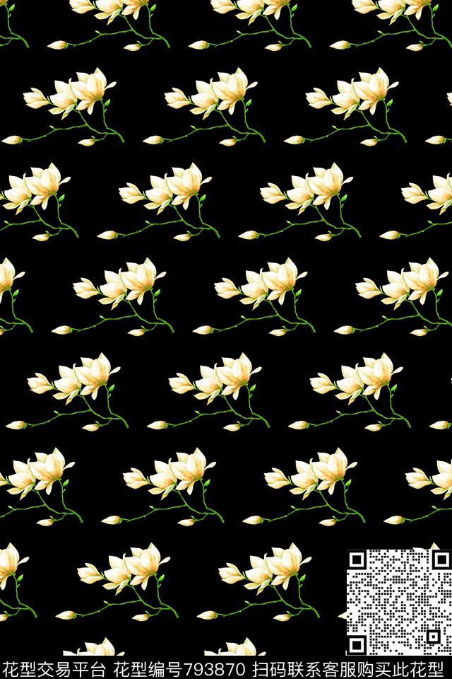 黑底桃花窗帘数码印花华亿平台下载（图片编号: 793870） - 瓦栏（Walan）