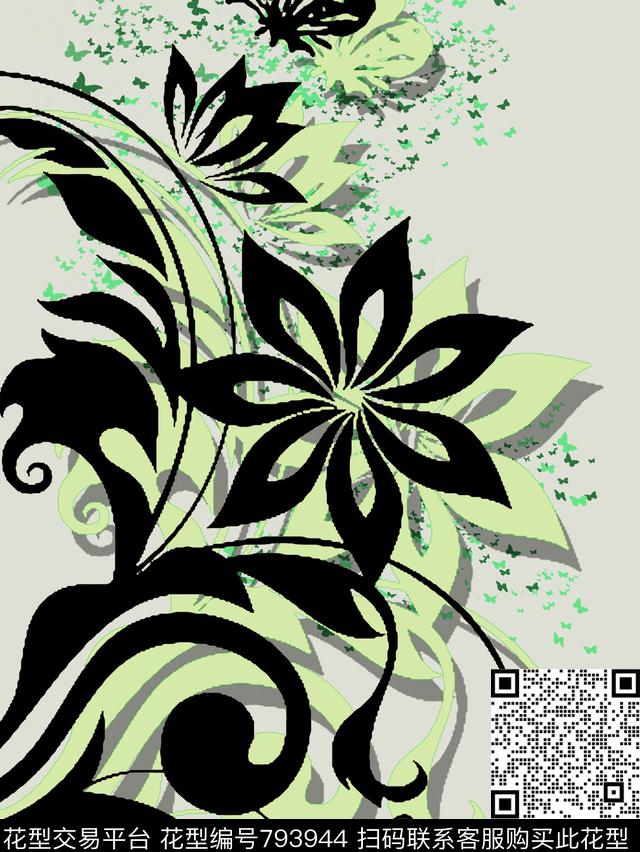 大花抽象简约数码印花华亿平台下载（图片编号: 793944） - 瓦栏（Walan）