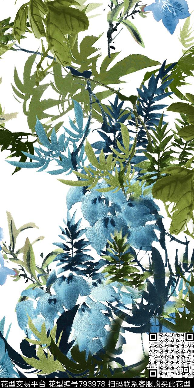 花朵水墨数码印花数码印花华亿平台下载（图片编号: 793978） - 瓦栏（Walan）