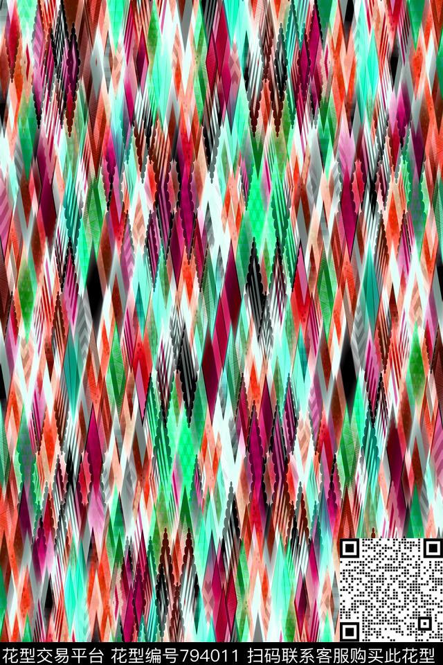 不规则几何小方块菱形传统印花华亿平台下载（图片编号: 794011） - 瓦栏（Walan）