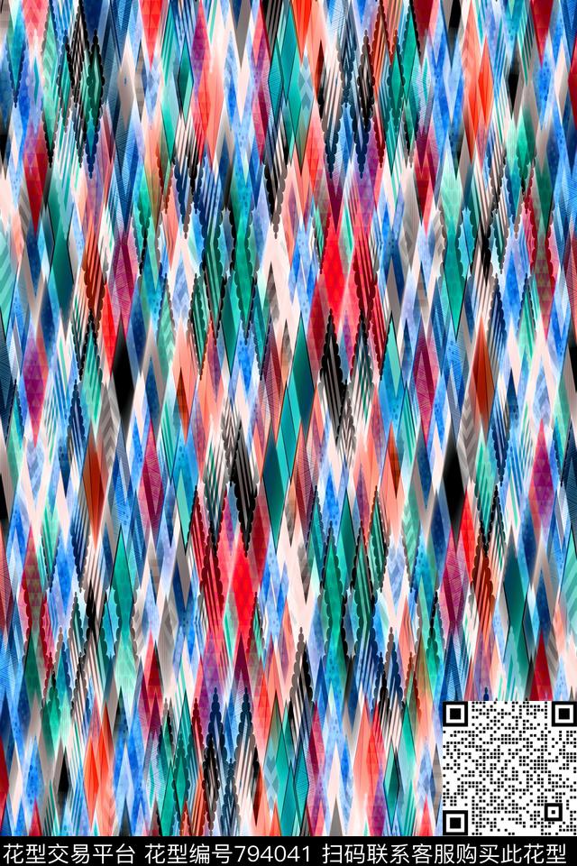 不规则几何小方块菱形传统印花华亿平台下载（图片编号: 794041） - 瓦栏（Walan）