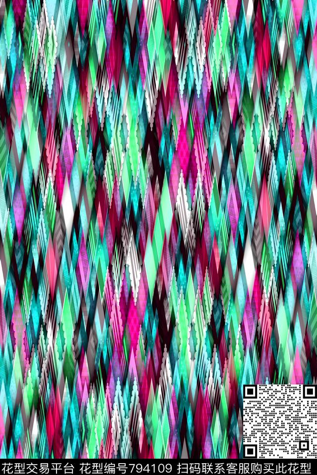 不规则几何小方块菱形传统印花华亿平台下载（图片编号: 794109） - 瓦栏（Walan）