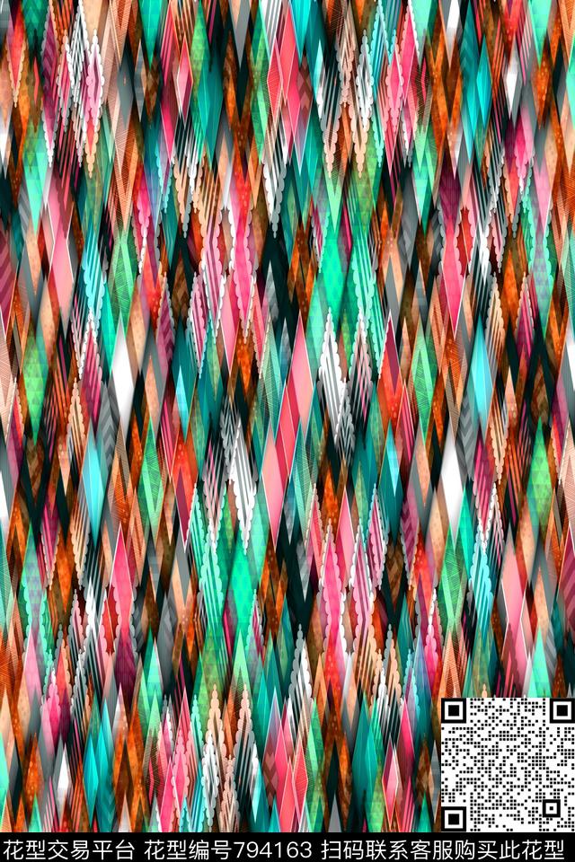 不规则几何小方块菱形传统印花华亿平台下载（图片编号: 794163） - 瓦栏（Walan）