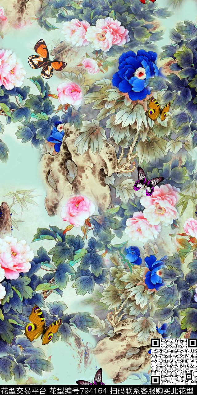 花鸟花朵花卉数码印花华亿平台下载（图片编号: 794164） - 瓦栏（Walan）