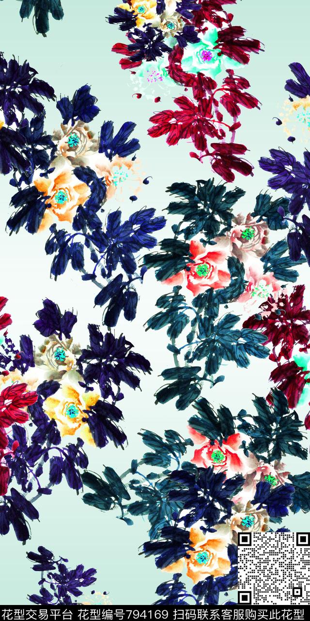 花卉大花花朵数码印花华亿平台下载（图片编号: 794169） - 瓦栏（Walan）