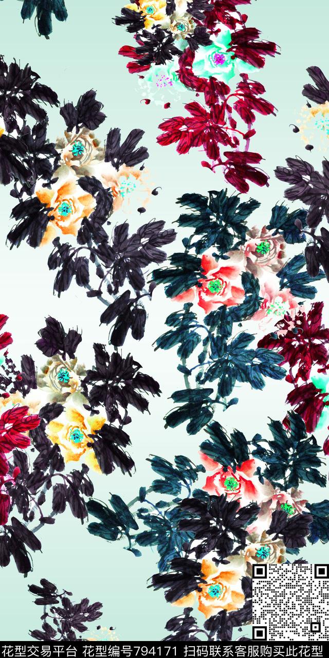 花卉大花花朵数码印花华亿平台下载（图片编号: 794171） - 瓦栏（Walan）