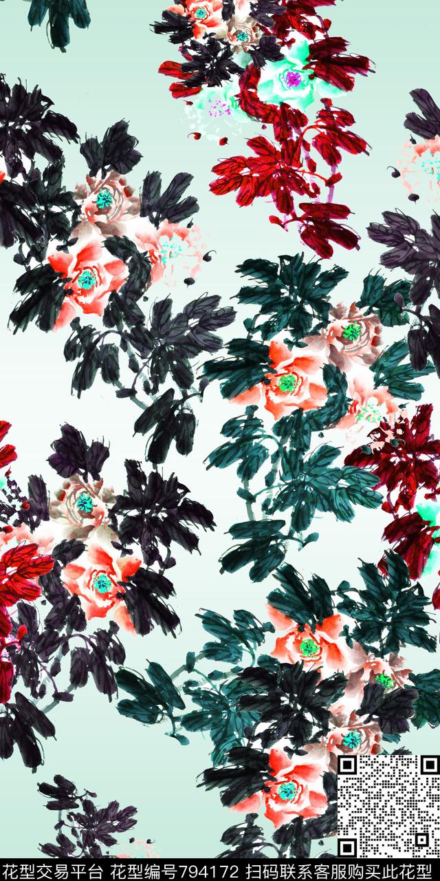 花卉大花花朵数码印花华亿平台下载（图片编号: 794172） - 瓦栏（Walan）