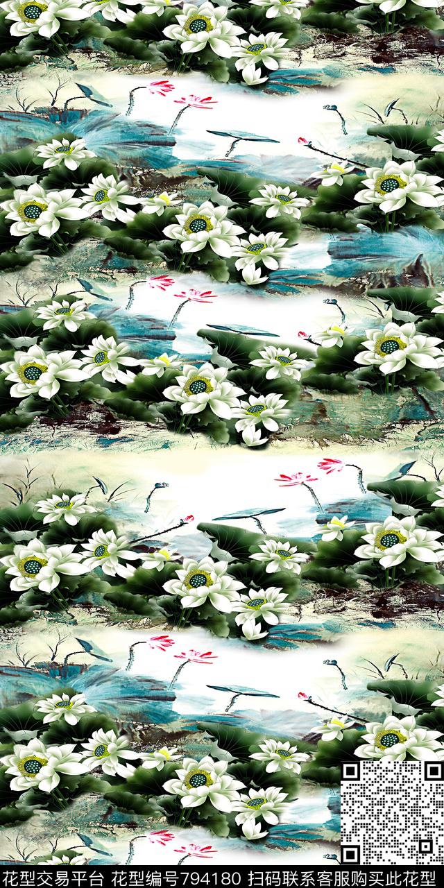 中国风女装荷花数码印花华亿平台下载（图片编号: 794180） - 瓦栏（Walan）