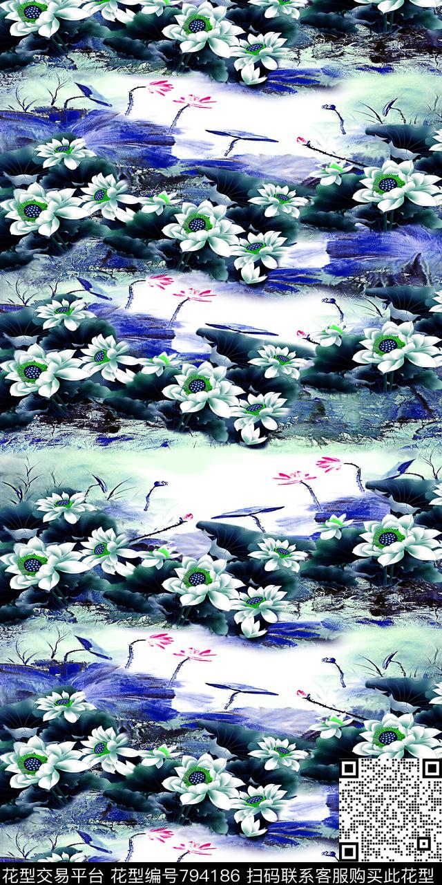 中国风女装荷花数码印花华亿平台下载（图片编号: 794186） - 瓦栏（Walan）