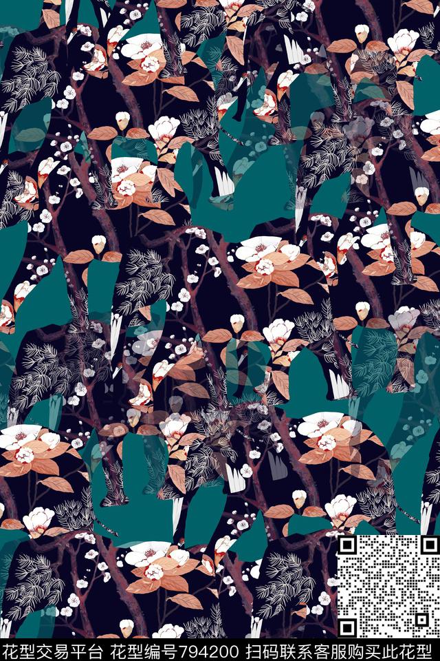 花卉波普色彩不规则几何传统印花华亿平台下载（图片编号: 794200） - 瓦栏（Walan）