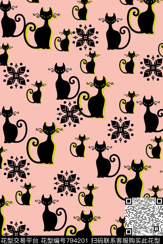 不规则几何猫趣味传统印花华亿平台下载（图片编号: 794201） - 瓦栏（Walan）
